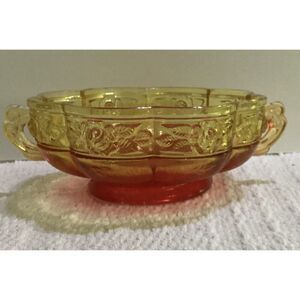 Sunset Red Amberina Candy Dish with Handles 8" Round Scalloped Edge